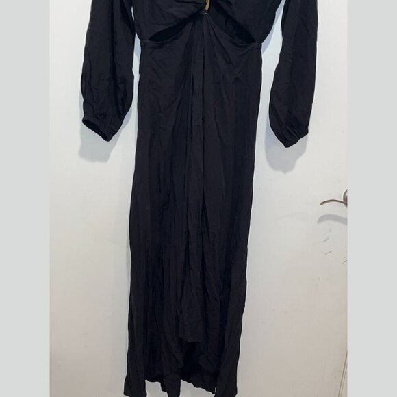 L*Space Colette Dress Waist Cutout Deep V Neck Blouson Sleeve Black Size Medium - Picture 5 of 12